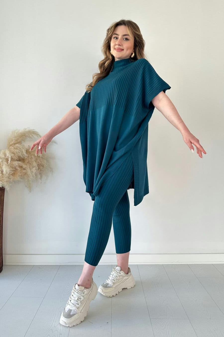 Cozy Ribbed Knit with Side Slits and Leggings Two Piece Set (Buy 2 Free Shipping)
