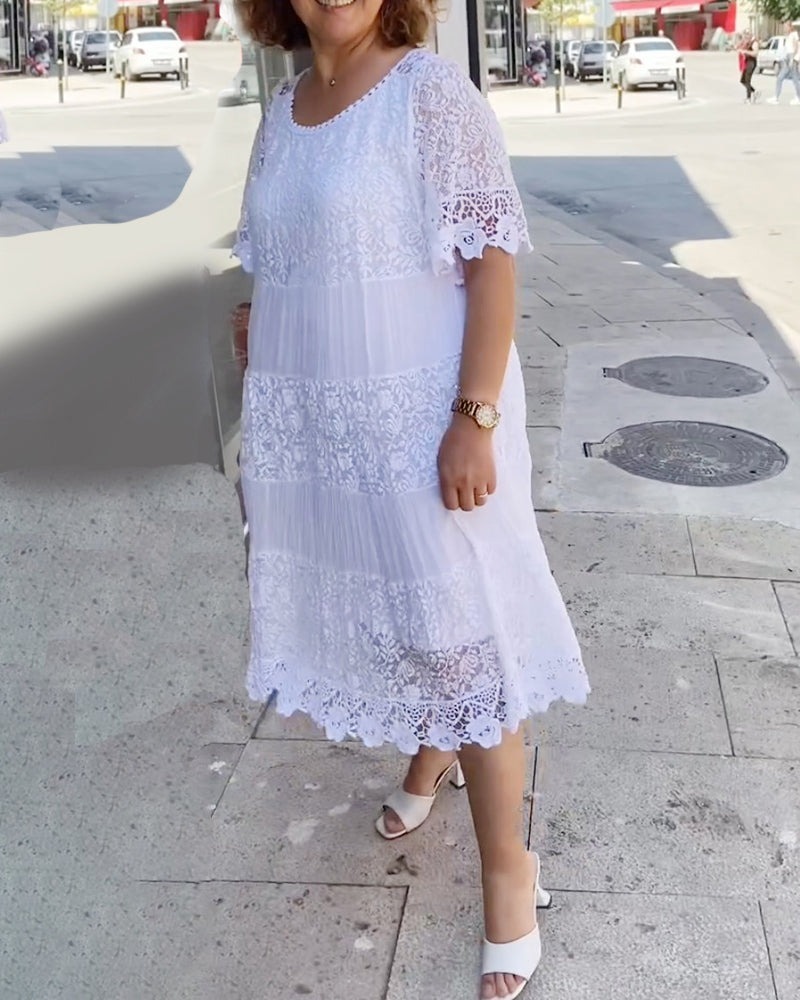 Lace Patchwork Midi Dress (Buy 2 Free Shipping)