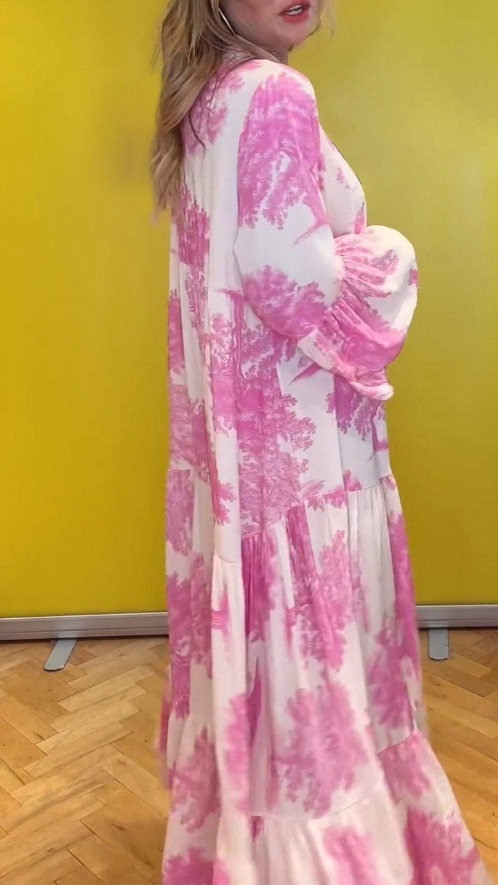 Floral Maxi Shirt Dress with Tiered Skirt (Buy 2 Free Shipping)