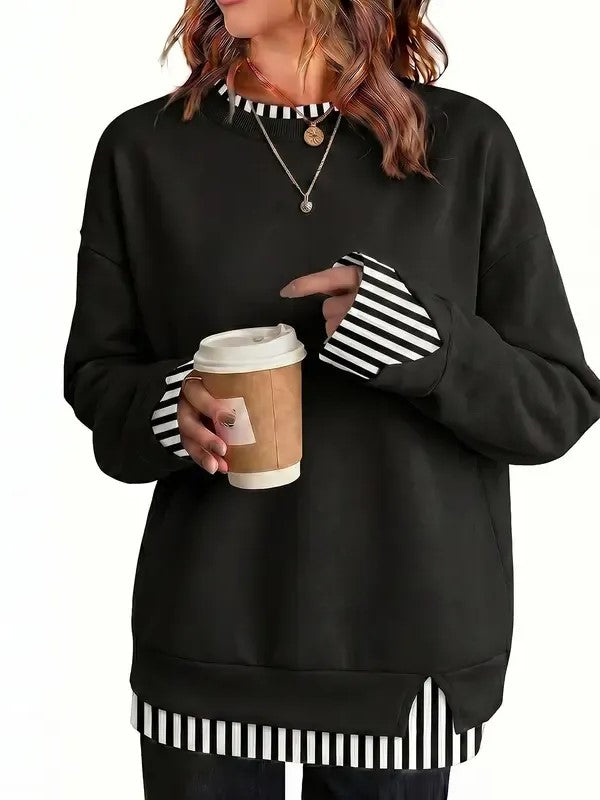 Elegant Faux Two-Piece Striped Layered Top (Buy 2 Free Shipping)