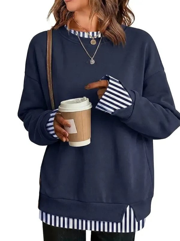 Elegant Faux Two-Piece Striped Layered Top (Buy 2 Free Shipping)