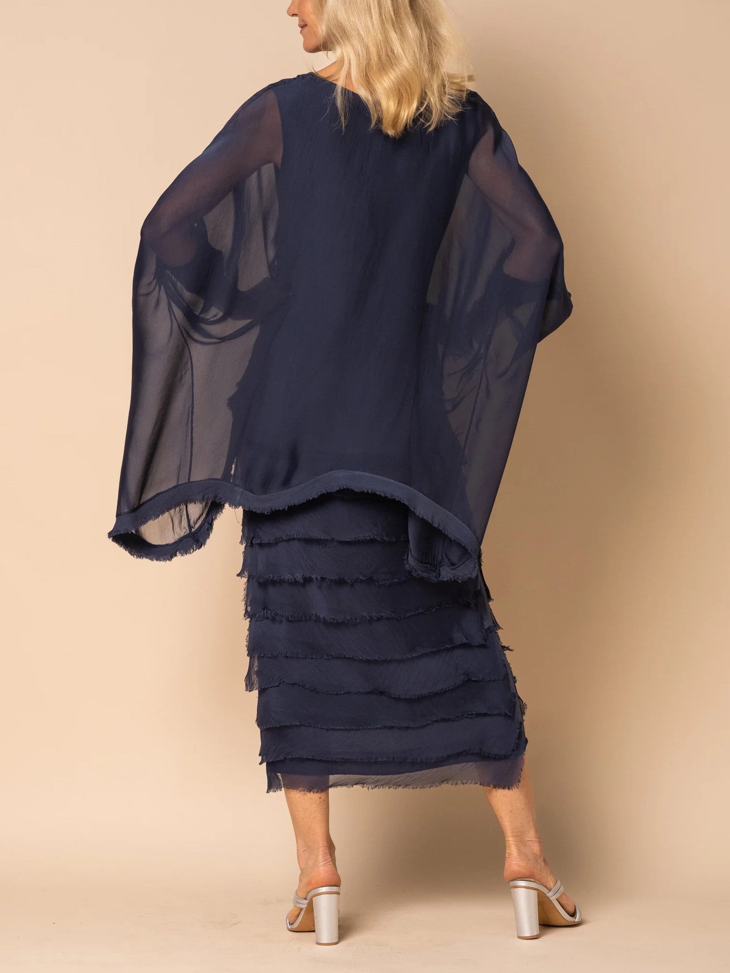 Frayed Trim Tiered Midi Dress (Buy 2 Free Shipping)