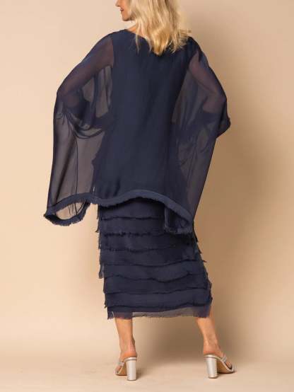 Frayed Trim Tiered Midi Dress (Buy 2 Free Shipping)