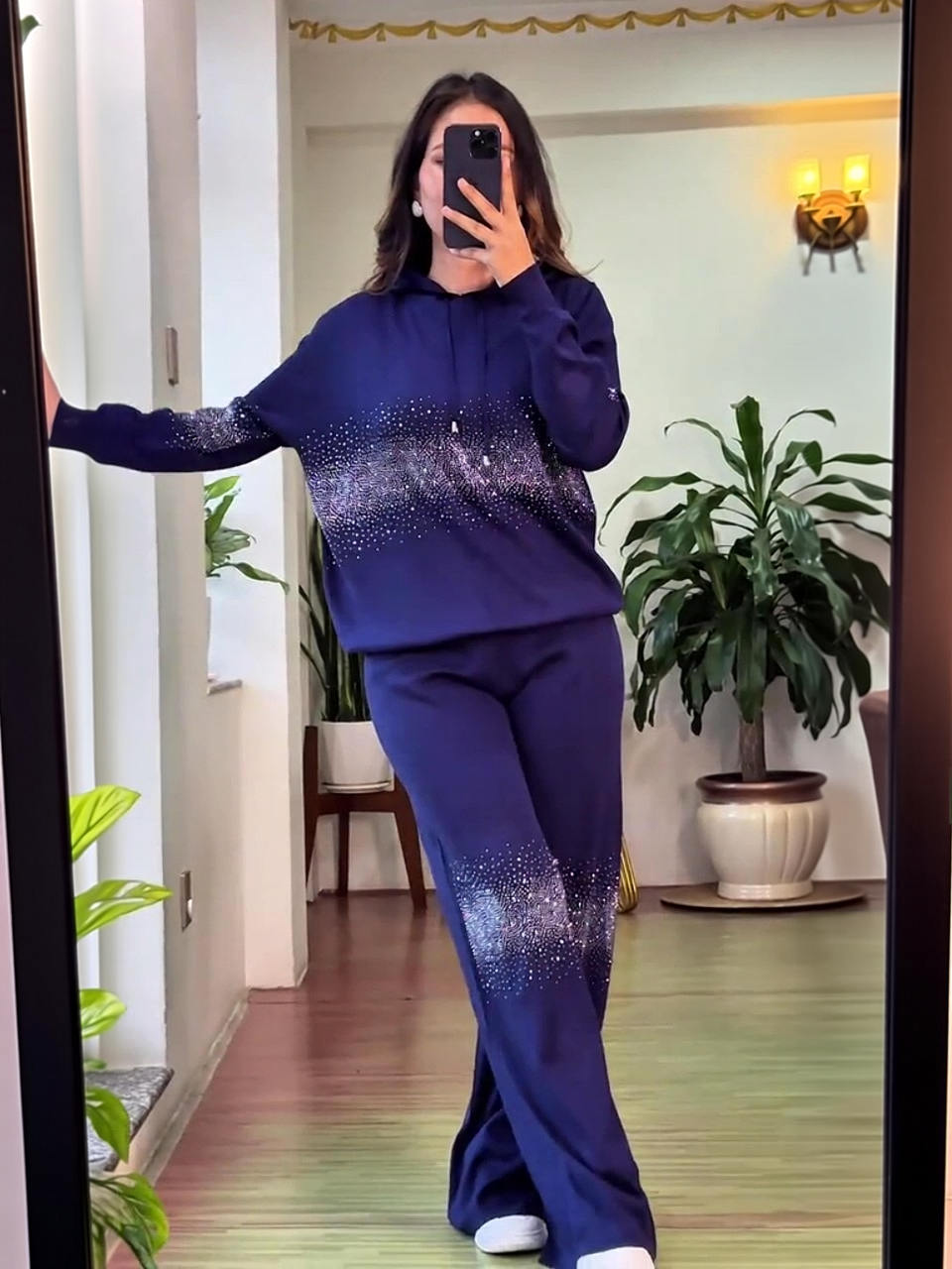 Elegant Gradient Sparkle Rhinestone Hoodie & Wide-Leg Pants Set (Buy 2 Free Shipping)