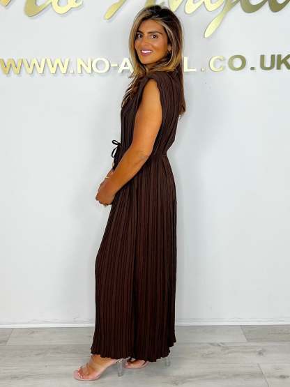 Pleated Tie Waist Midi Dress (Buy 2 Free Shipping)