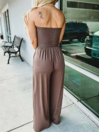Last Day Promotion 49% OFF💖Off Shoulder Solid Colour Smocked Jumpsuit