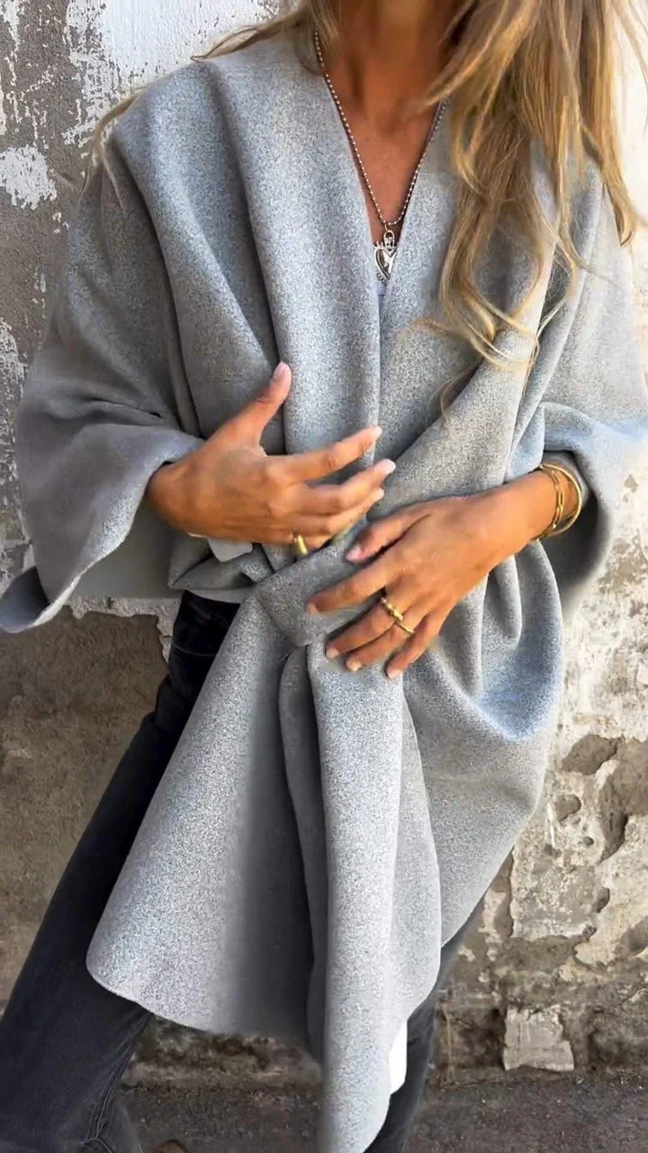 Minimalist Wool Blend Wrap Cape Coat with Inserted Front Detail (Buy 2 Free Shipping)
