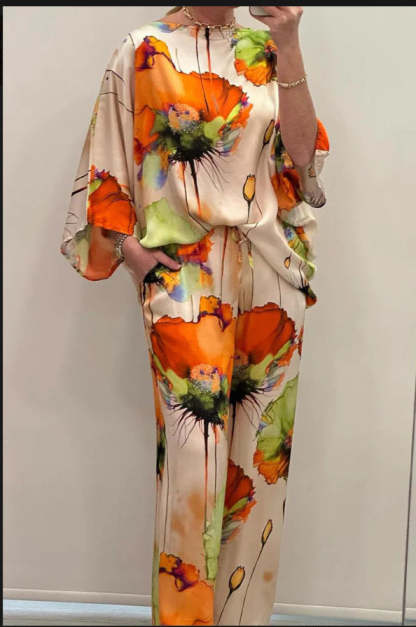 Watercolor Floral Wide-Leg Two-Piece Set (Buy 2 Free Shipping)