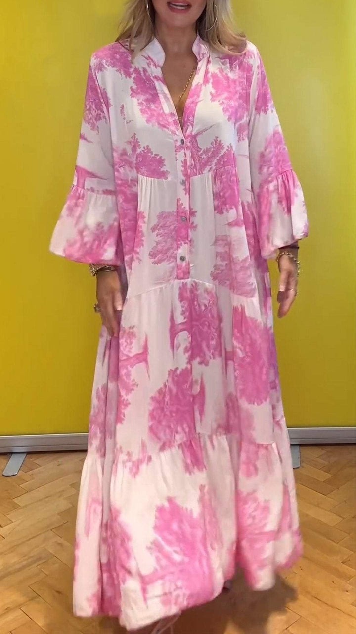 Floral Maxi Shirt Dress with Tiered Skirt (Buy 2 Free Shipping)