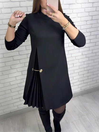 Pleated Accent Asymmetric Dress (Buy 2 Free Shipping)