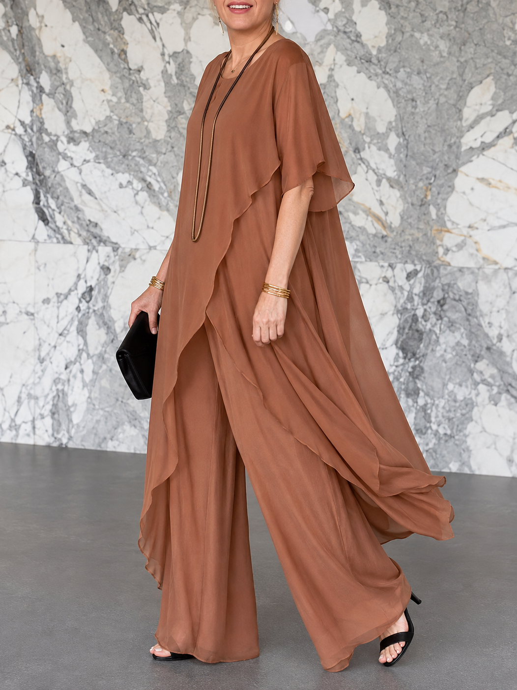 Elegant Asymmetric Layered Wide Leg Two-Piece Set (Buy 2 Free Shipping)