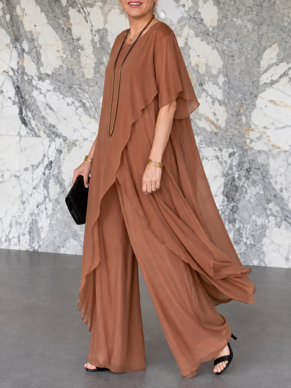 Elegant Asymmetric Layered Wide Leg Two-Piece Set (Buy 2 Free Shipping)