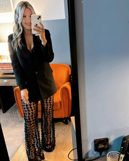 Queen Temperament Leaf Pattern Mesh High Rise Flare Pants (Buy 2 Free Shipping)