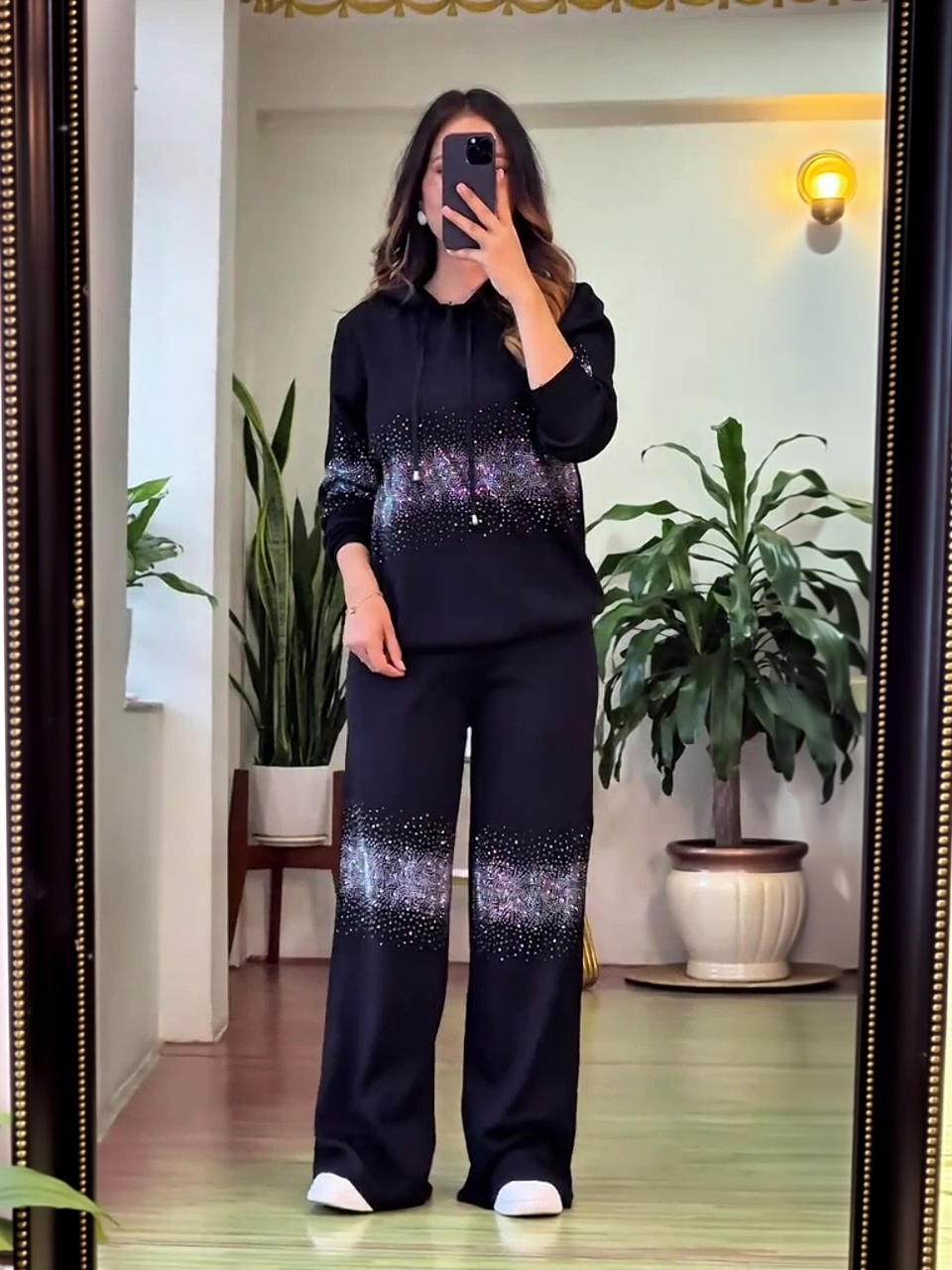 Elegant Gradient Sparkle Rhinestone Hoodie & Wide-Leg Pants Set (Buy 2 Free Shipping)
