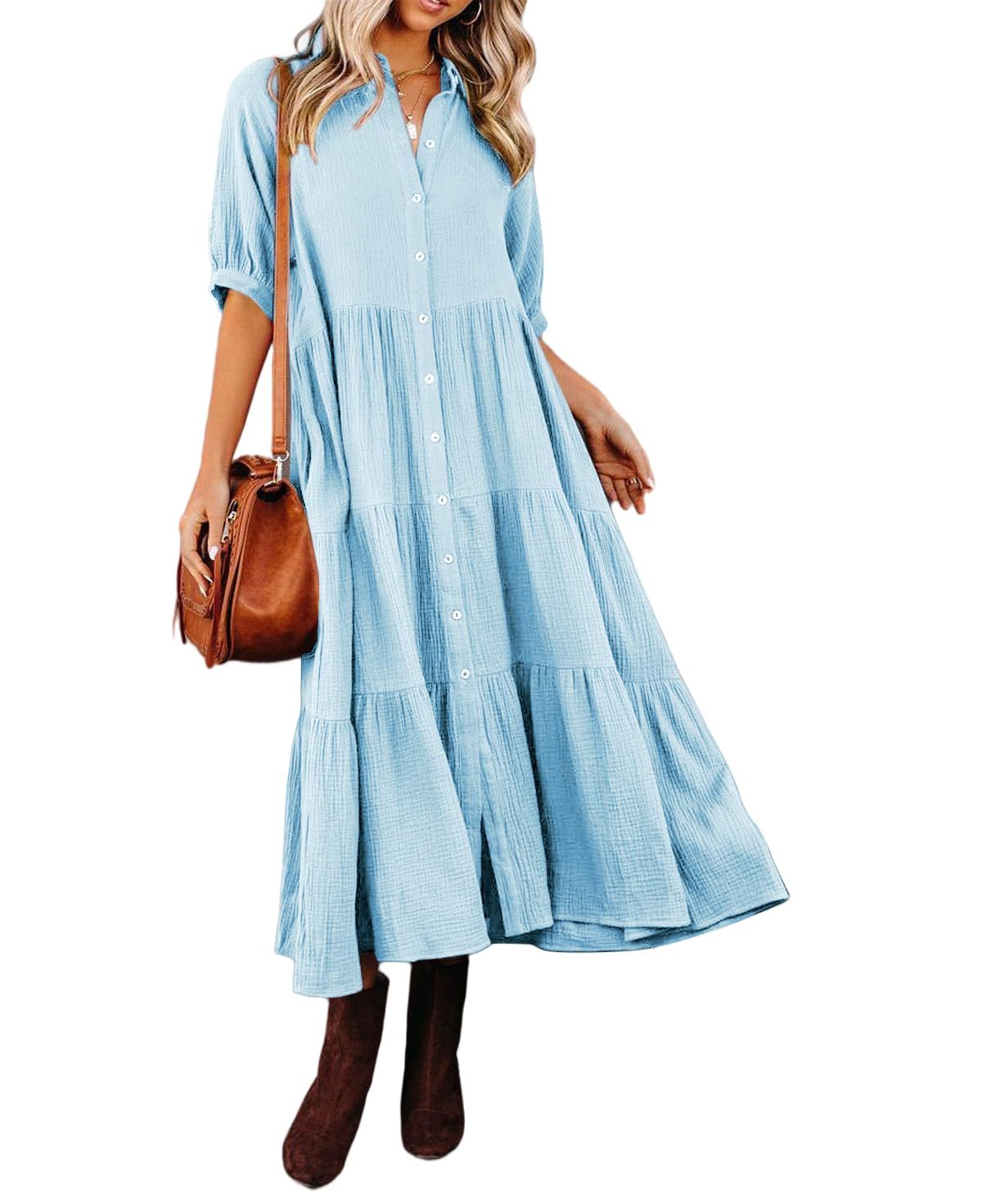 2024 Hot Sale❤️Half Sleeves Dress with Pockets(Buy 2 Free Shipping)