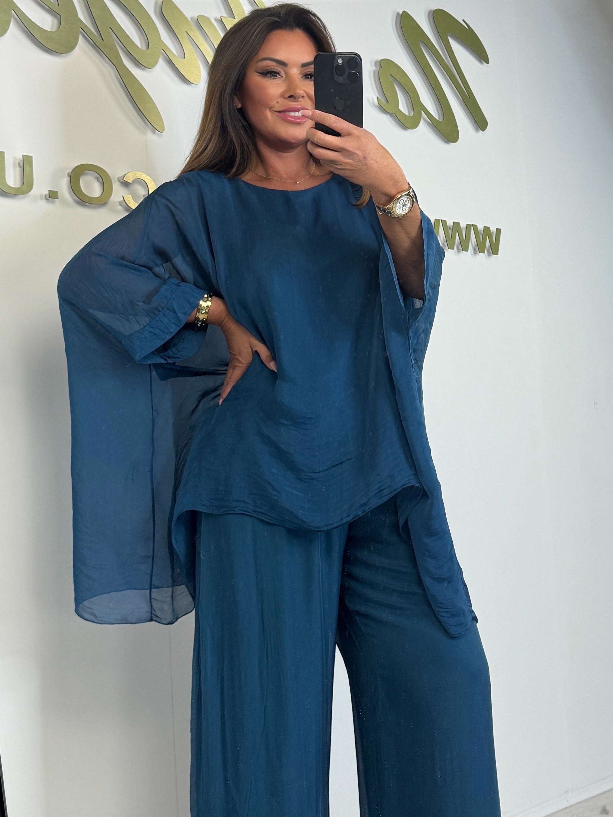 Elegant Chiffon Overlay Top & Wide Leg Pants Two-Piece Set (Buy 2 Free Shipping)
