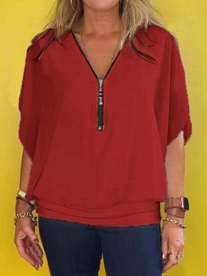 Last Day Promotion🔥Chiffon Half-zip Short-sleeved Casual Top(BUY 2 FREE SHIPPING)
