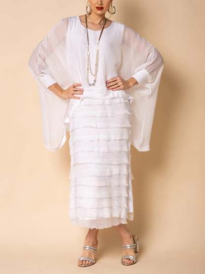 Frayed Trim Tiered Midi Dress (Buy 2 Free Shipping)