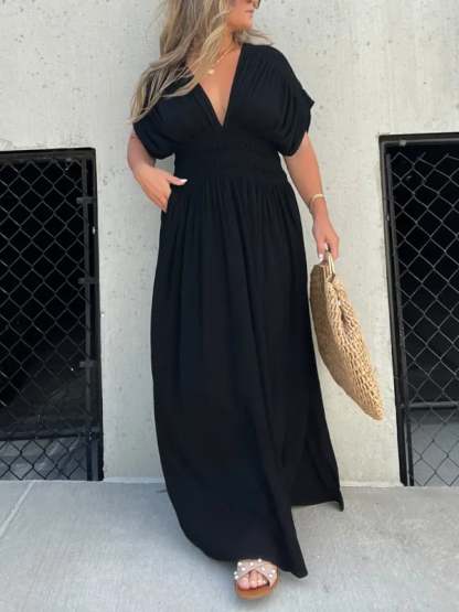 Slit V-Neck Effortless Maxi Long Dress (Buy 2 Free Shipping)