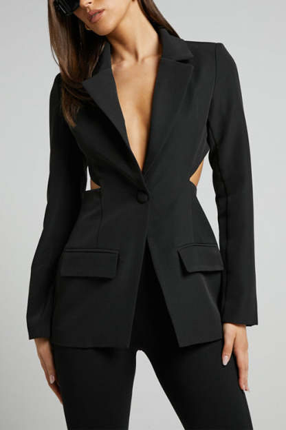 Queen Temperament Button Up Long Sleeve Backless Lapel Blazer (Buy 2 Free Shipping)