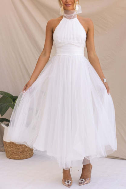 Gathered Detail Halter Maxi Dress