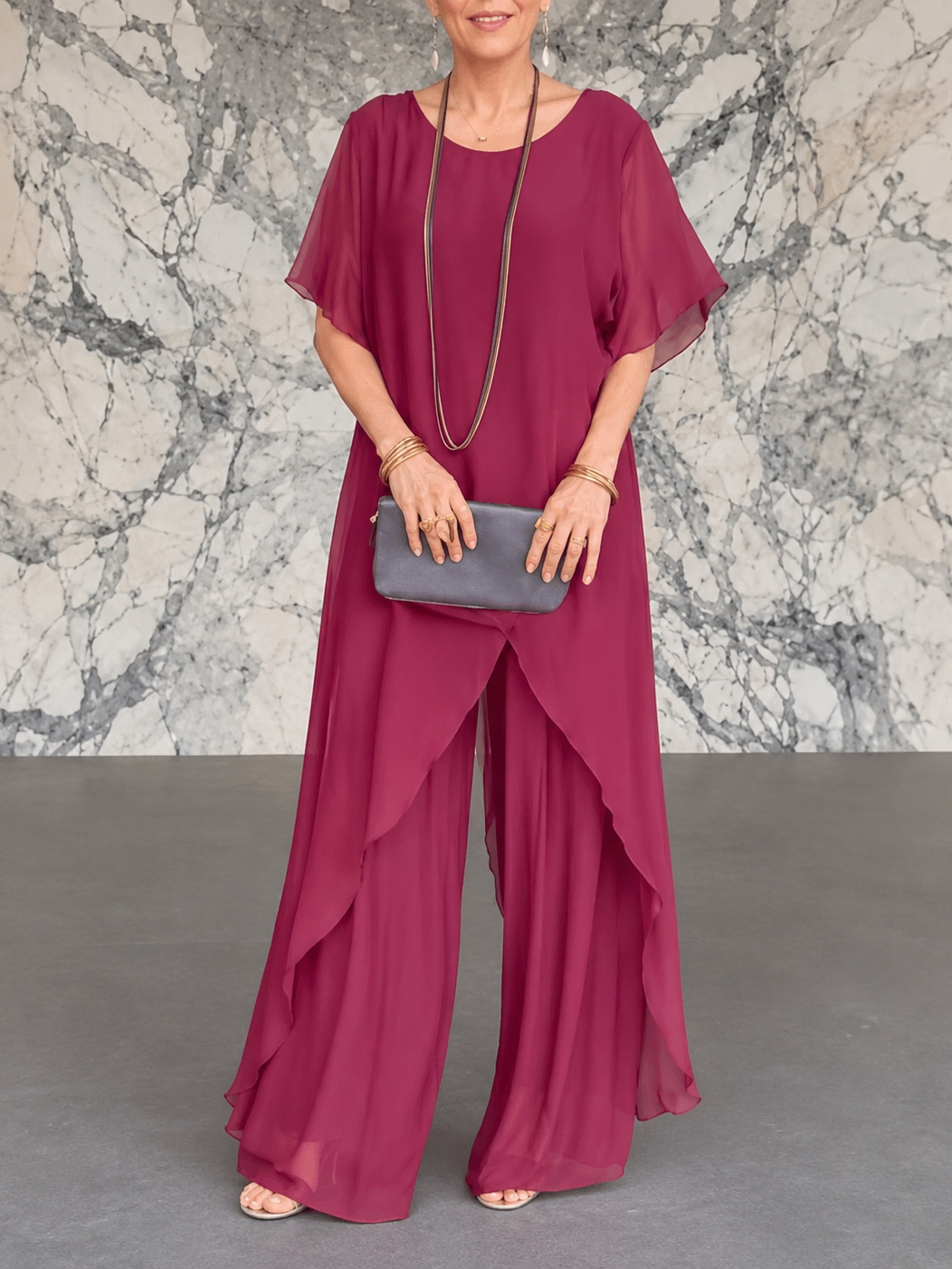 Elegant Asymmetric Layered Wide Leg Two-Piece Set (Buy 2 Free Shipping)