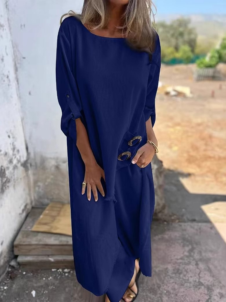 Relaxed Linen-Look Two-Piece Set with Side Drape Detail