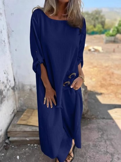 Relaxed Linen-Look Two-Piece Set with Side Drape Detail