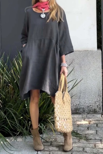 Women’s Loose Cotton Linen Dress with Pockets (Buy 2 Free Shipping)