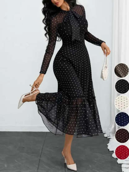 Elegant Polka Dot Bow Neck Mesh Dress (Buy 2 Free Shipping)