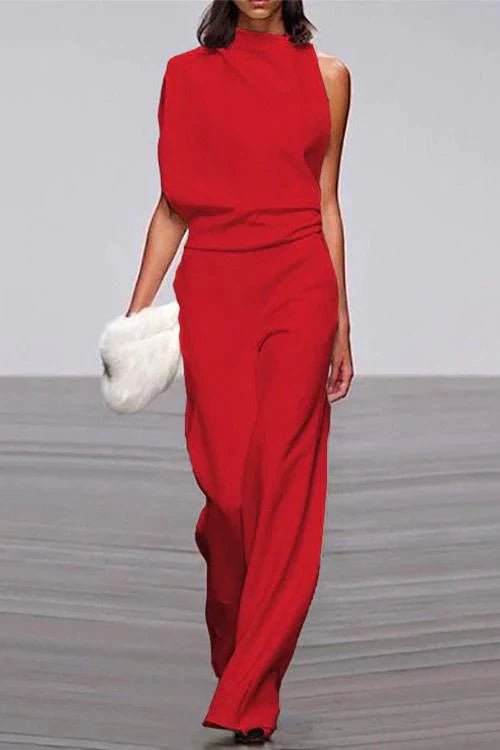 Cowl Neck One Shoulder Batwing Sleeve Party Suit
