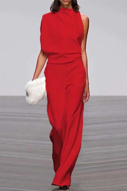 Cowl Neck One Shoulder Batwing Sleeve Party Suit
