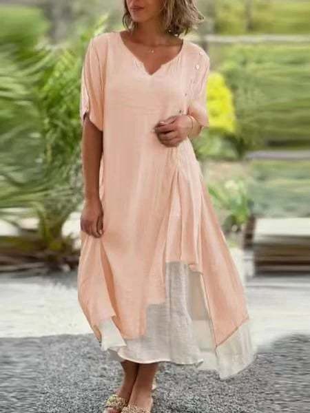 V Neck Short Sleeve Irregular Hem Dress (Buy 2 Free Shipping)