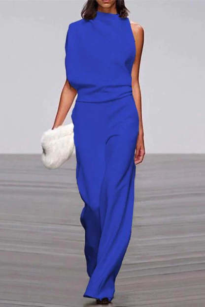 Cowl Neck One Shoulder Batwing Sleeve Party Suit