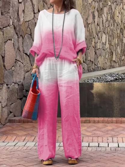 Last Day 49% OFF🔥Chic Cotton Linen Gradient Two-Piece Set(Buy 2 Free Shipping)
