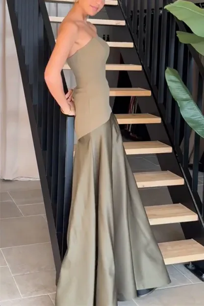 Timeless Elegance Satin Strapless Flare Maxi Dress (Buy 2 Free Shipping)