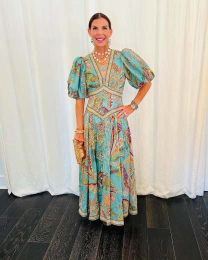 Unique Print Button Puff Sleeve Pocket Maxi Dress (Buy 2 Free Shipping)