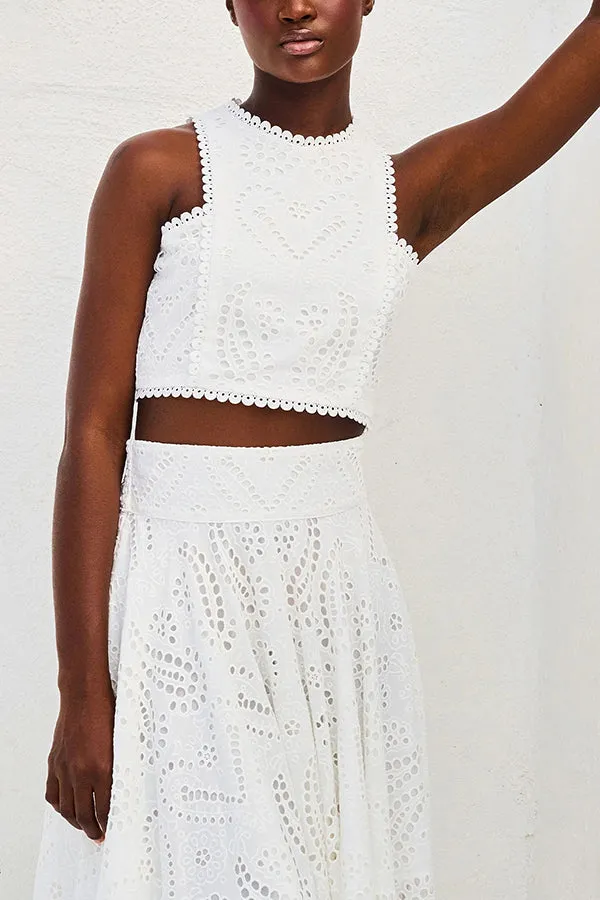 Paris Dreaming Embroidered Lace High Rise Pocketed Maxi Skirt and Crop Tank Top(Buy 2 Free Shipping)