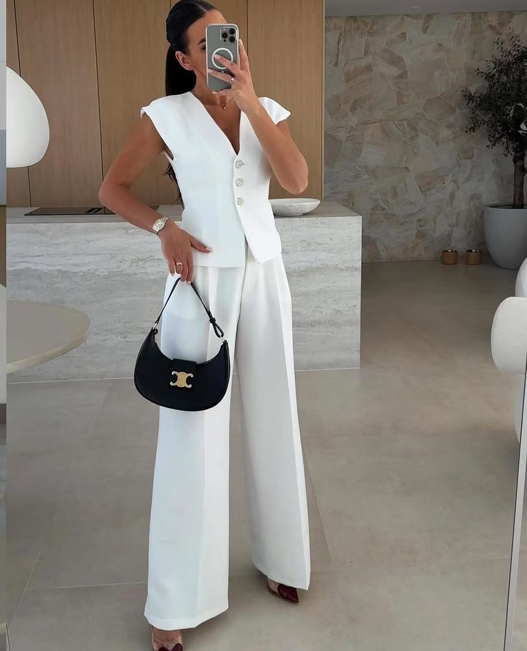 Elegant Buttoned Vest & Wide-Leg Pants Two-Piece Suit (Buy 2 Free Shipping)