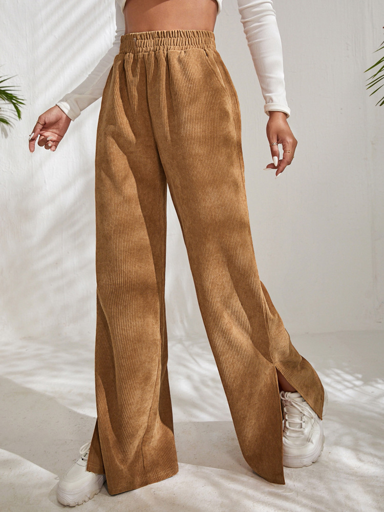 High Waist Corduroy Split Hem Wide Leg Pants (Buy 2 Free Shipping)