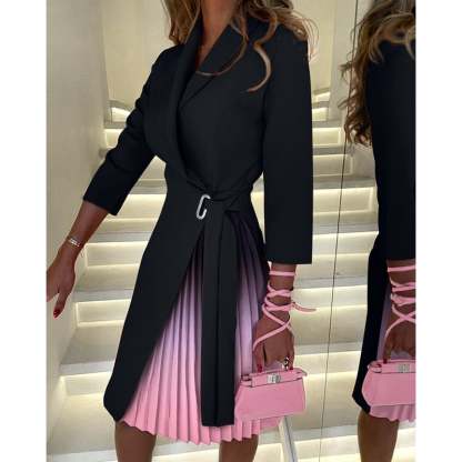 Notch Collar Tailored Pleated Blazer Dress