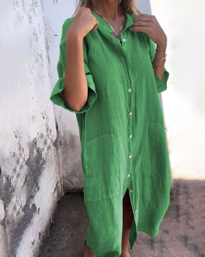 Cotton Linen Shirt Long Dress (Buy 2 Free Shipping)