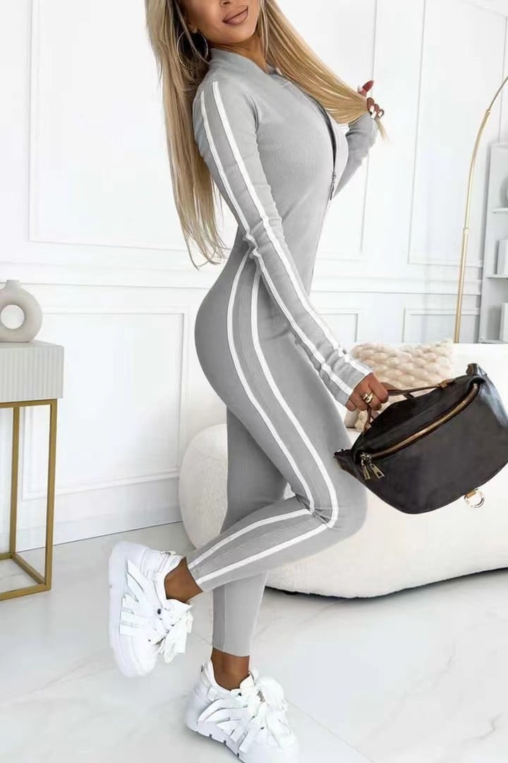 Slim Fit Side Web Half-Zip Jumpsuit (Buy2 Free Shipping)