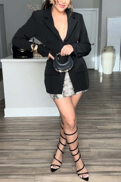 Queen Temperament Button Up Long Sleeve Backless Lapel Blazer (Buy 2 Free Shipping)