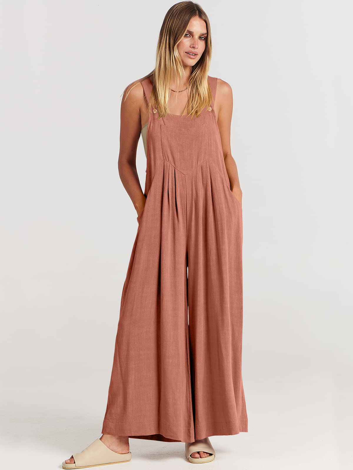Last Day 48% OFF🔥Women's Sleeveless Wide Leg Jumpsuit with Pockets(Buy 2 Free Shipping)