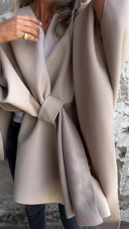 Minimalist Wool Blend Wrap Cape Coat with Inserted Front Detail (Buy 2 Free Shipping)