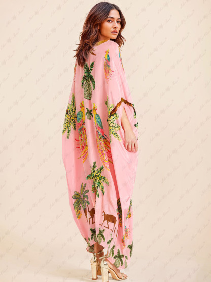 Unique Drop Shoulder Sleeve Coconut Tree Printed Dress (Buy 2 Free Shipping)