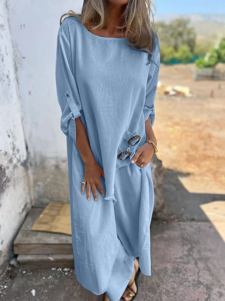 Relaxed Linen-Look Two-Piece Set with Side Drape Detail