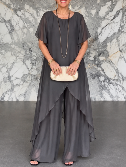 Elegant Asymmetric Layered Wide Leg Two-Piece Set (Buy 2 Free Shipping)