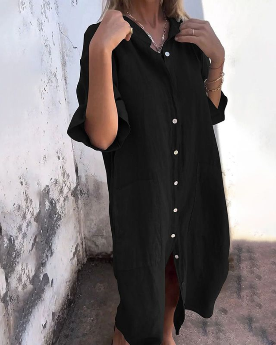 Cotton Linen Shirt Long Dress (Buy 2 Free Shipping)